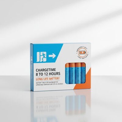 แบตเตอรี่ไฟฉุกเฉินสำหรับทางออกฉุกเฉิน ชาร์จ 8-12 ชั่วโมง อายุการใช้งานยาวนาน วงจรแบตเตอรี่สูงสุด 500 รอบ และอุณหภูมิใช้งาน 0-45 องศาเซลเซียส