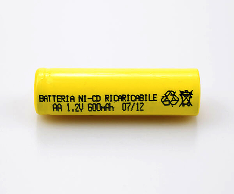 16.6g 1.2 V Ni Cd แบตเตอรี่แบบชาร์จได้ Yellow PVC AA600mAh