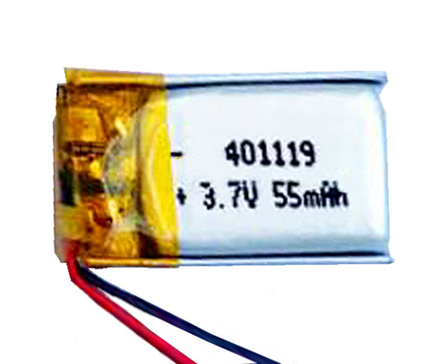 ไฟฉุกเฉินแบตเตอรี่ลิเธียมไอออนโพลิเมอร์แบบชาร์จไฟได้ 401119 55mAh 3.7Volt